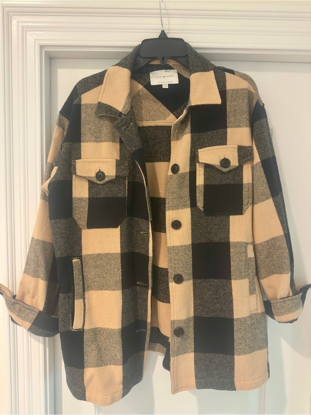Lucky Brand Black and Tan Buffalo Check Shirt Jacket